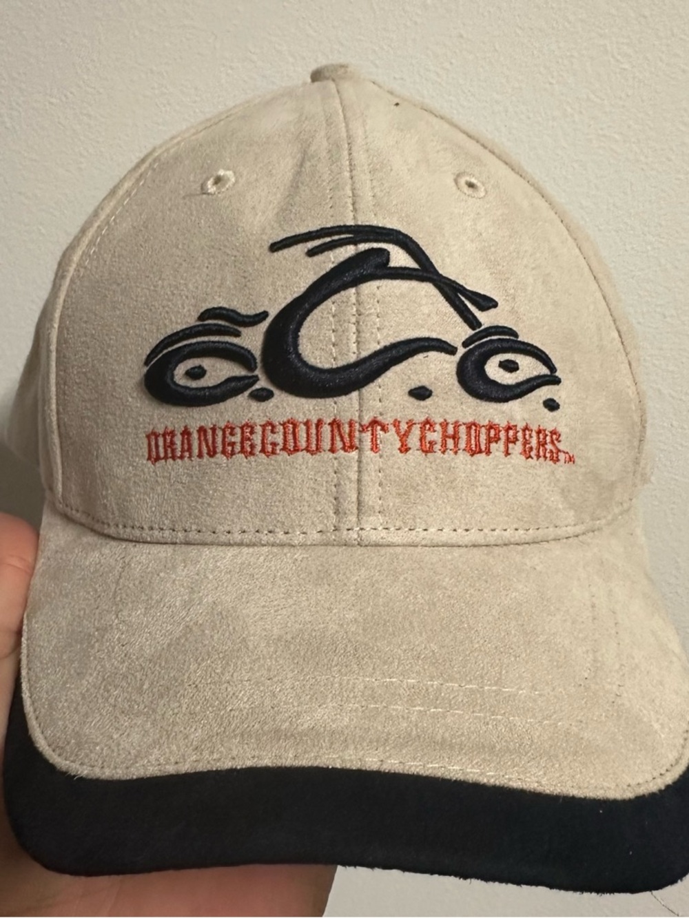 Y2K Orange County Choppers Cream Suede Baseball Cap Hat